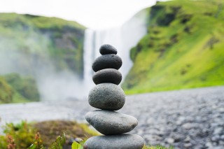 Pebbles and waterfall